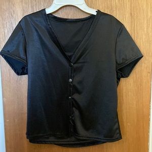 2 Pc Short Sleeve Button Down Top w/ Sleeveless Top, Girls sz L, Shiny Black
